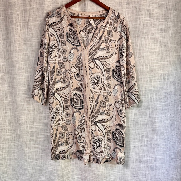 Odd Molly Paisley 3/4 Sleeve Pink Cream Tunic Top Mini Dress Size Large - Picture 1 of 6